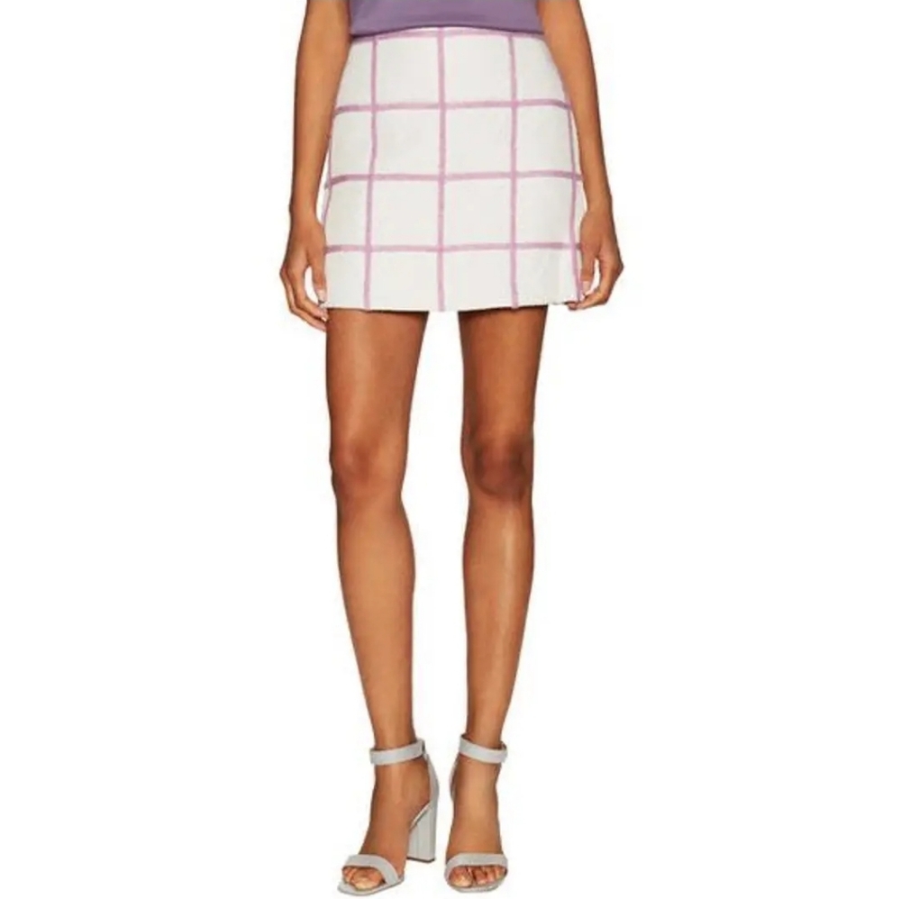 3.1 Philip Lim Wool Silk Angora Fuzzy Grid Plaid Mini Skirt Size 10 Back Zipper - Picture 3 of 12